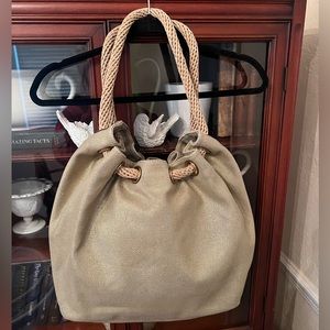 Michael Kors sparkly burlap tote w/ cork rope hand holders. Great condition